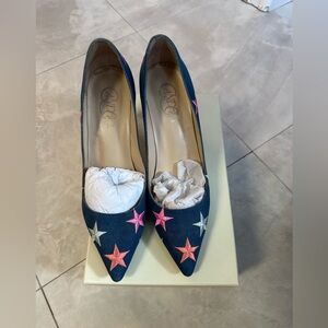 Candela denim pump with stars